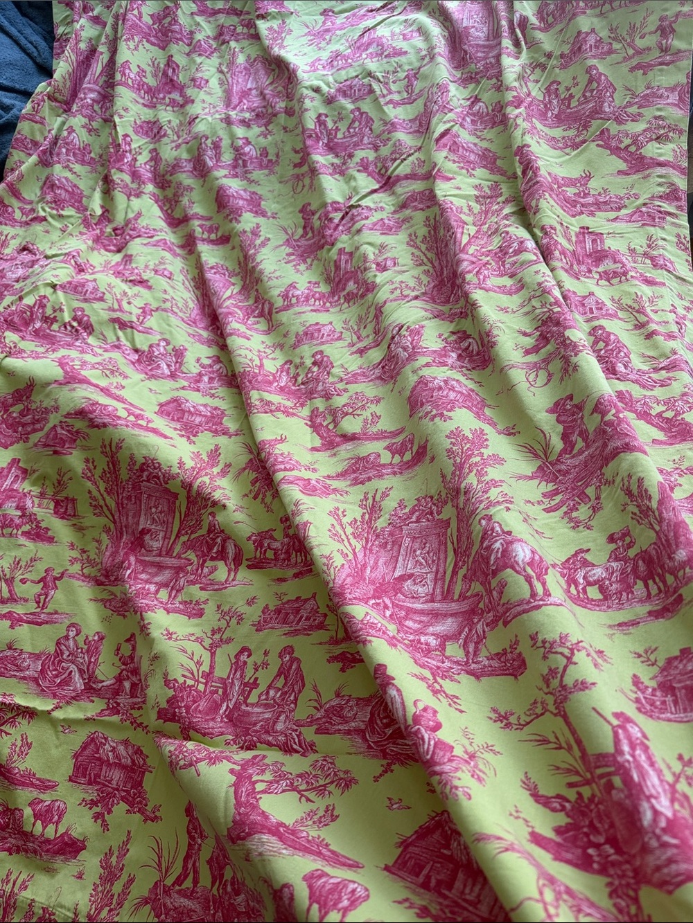 Williams Sonoma Pink Toile on Lime Green Table Linen